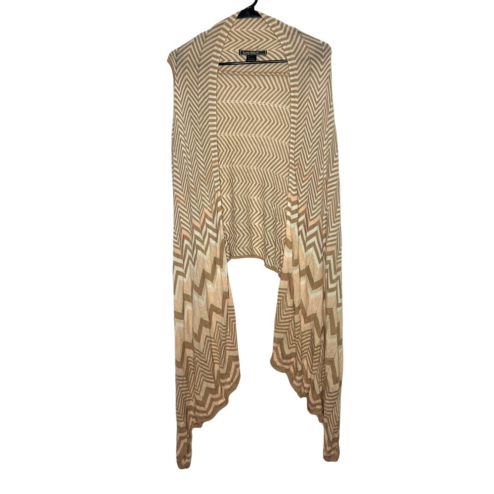 Love Stitch M Taupe Tan Chevron Duster Vest Sleeveless Open Front Boho Chic
